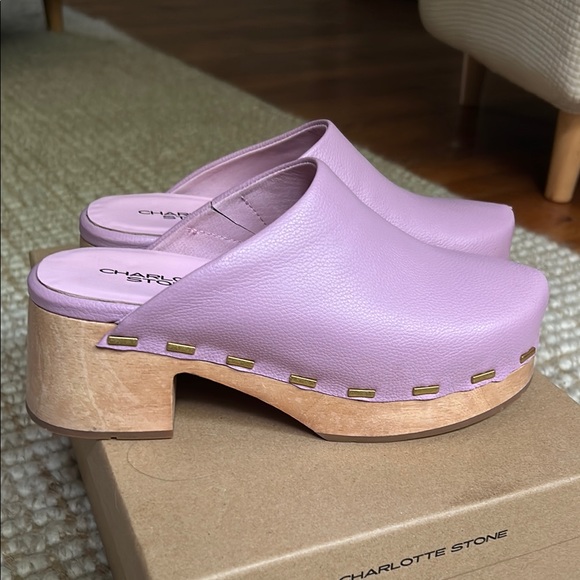 Charlotte Stone Purple Mules with Wooden Sole - Picture 3 of 11